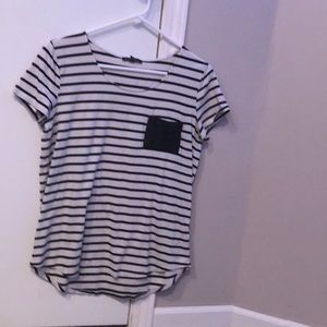black and white striped t-shirt with black pocket